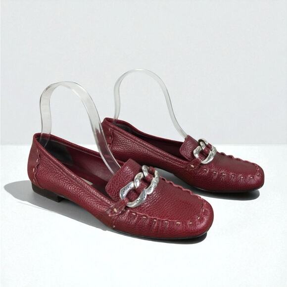 BRIGHTON Klee Leather Slip On Loafer W's 7.5 Burgundy Retro Classic Made Brazil - Picture 1 of 13